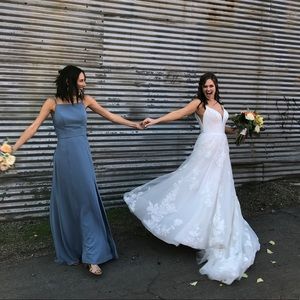Show Me Your Mumu slate blue bridesmaid dress